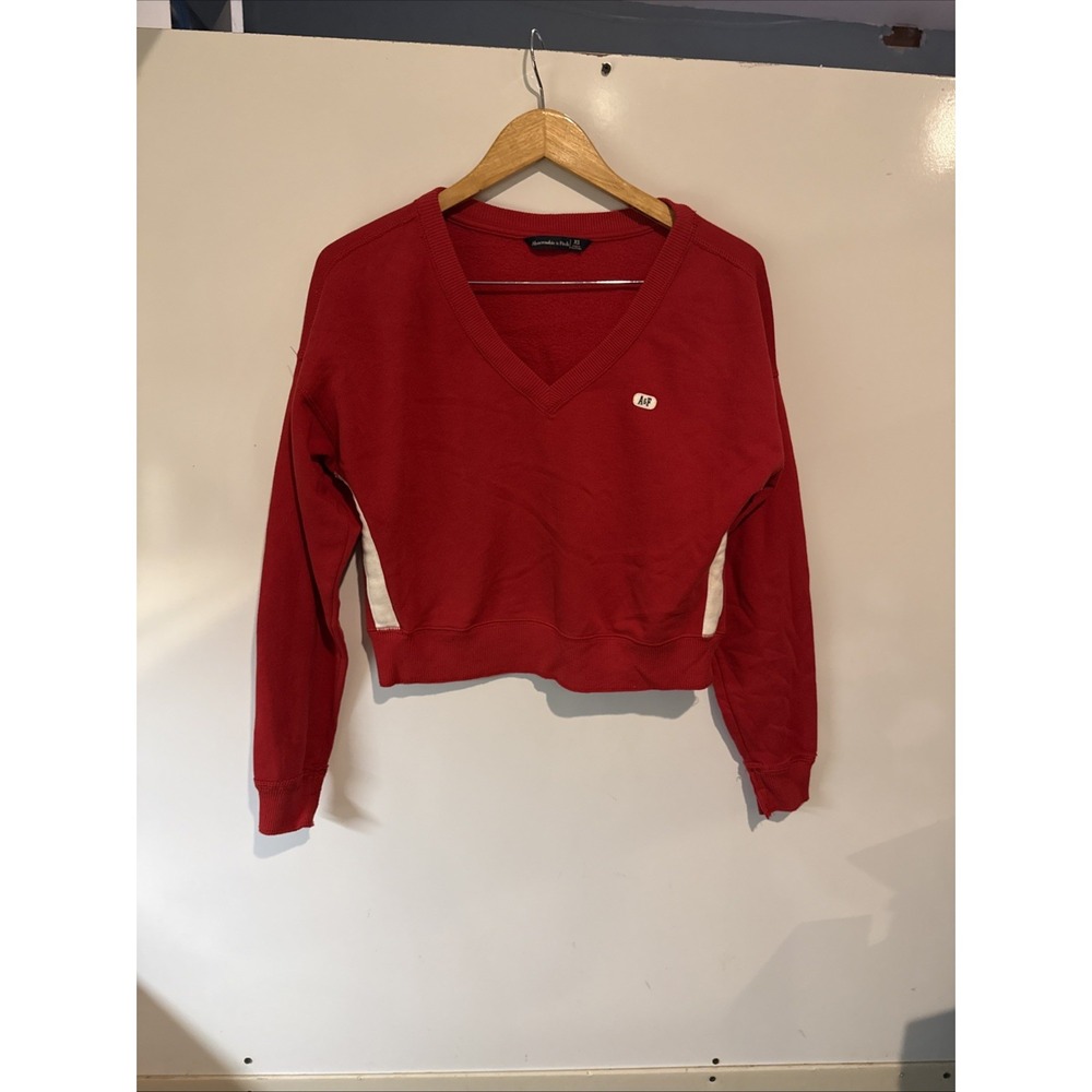 Abercrombie & Fitch A&F Vintage V Neck Cropped Pullover Sweatshirt Red Y2K  XS